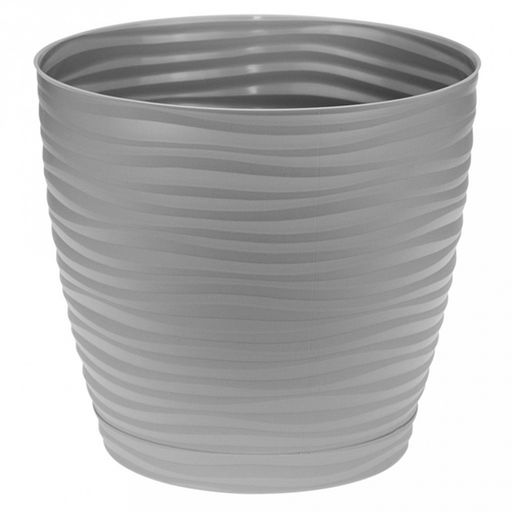 Кашпо для цветов пластмассовое "Дюна" 1,7л, д15см, h14см, с пристегнутым поддоном, серый (Россия)