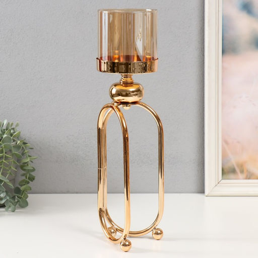 Подсвечник металл «Тициния», золото, d=4.5 см, 11×11×40 см