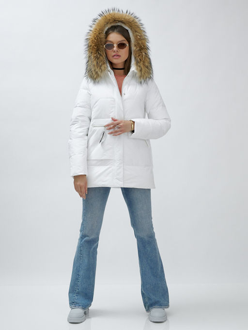 Куртка ПРЕМИУМ КЛАССА зимняя с мехом ЕНОТА, белого цвета - Mtforce фото 7