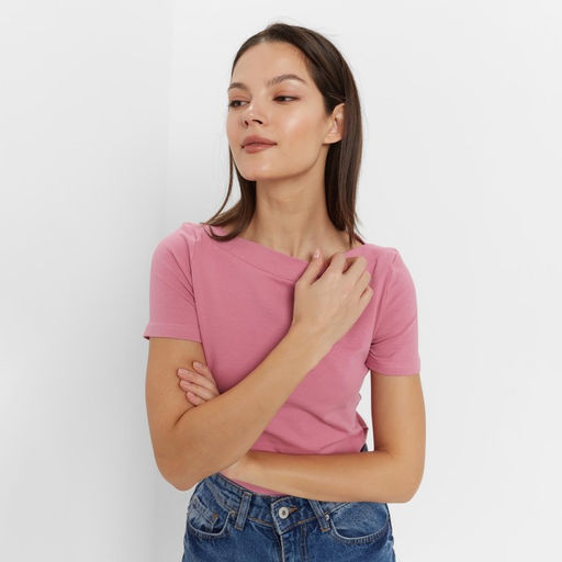 Футболка женская с вырезом лодочка MINAKU: Basic line, лиловая, размер 44