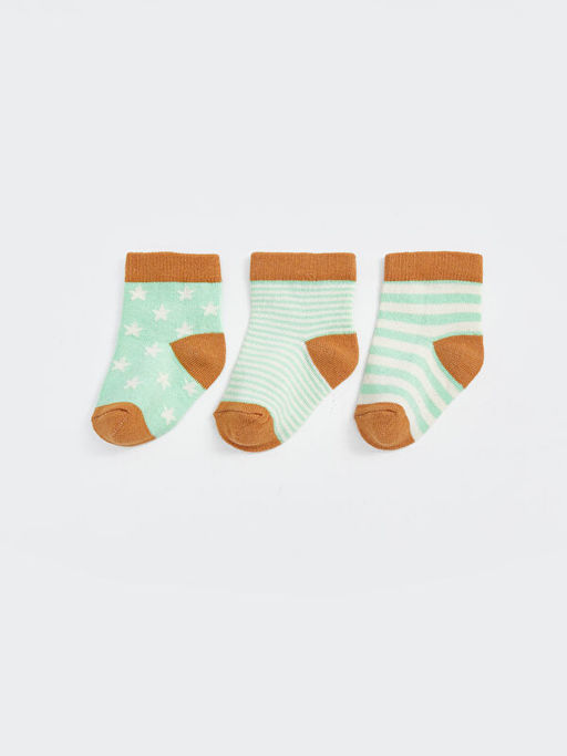 Bask?l? Erkek Bebek Soket ?orap 3l?