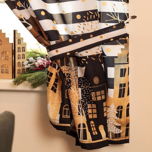 Комплект штор для кухни с подхватами «Этель. Золотой город, 2 шт., белые, чёрные, 145×180 см