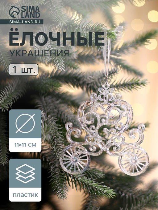 Цена за 2 шт. Ёлочная игрушка Зимнее волшебство. Карета, перелив 1111 см, прозрачный перелив