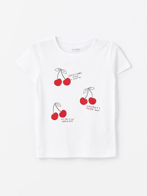 Bisiklet Yaka Bask?l? K?sa Kollu K?z ?ocuk Ti??rt - Waikiki фото 3