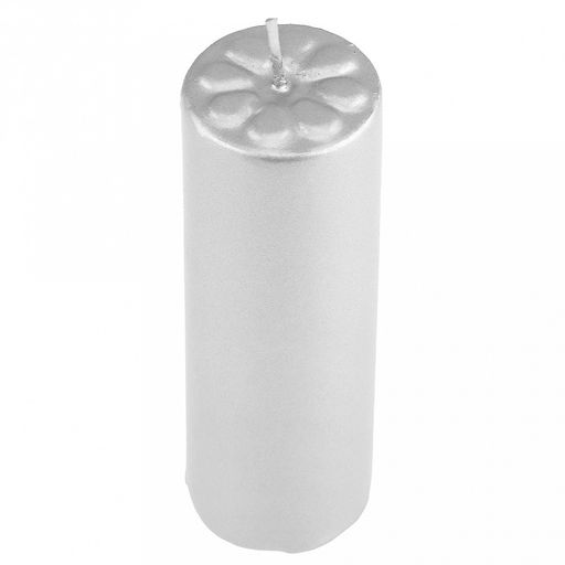 Свеча "Цилиндр" д4см, h12см, парафин, с декором, "Лепесточки", время горения 18 часов, серебряный (Россия)