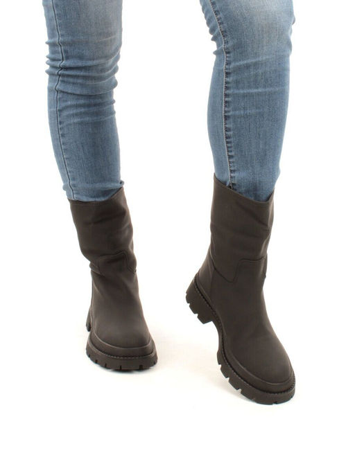 04-C186M BLACK Ботинки зимние женские (натуральная кожа (нубук) натуральный мех) - Фабричный китай фото 3