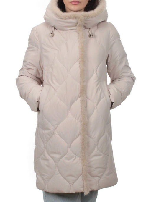 310 BEIGE Пальто зимнее стеганое женское (200 гр. холлофайбер, натуральная норка)