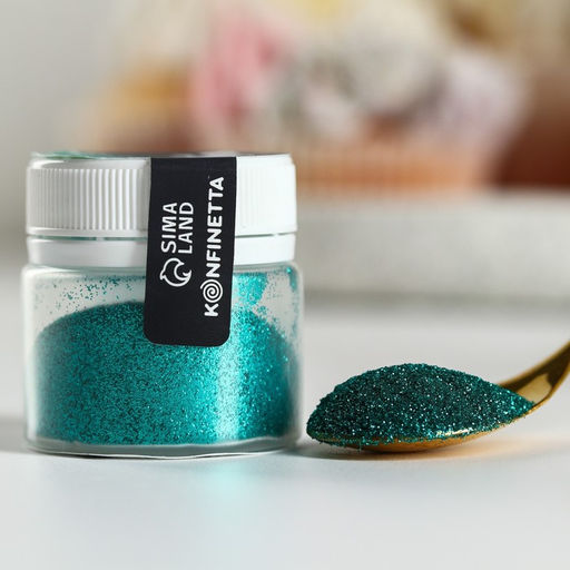 Блёстки пищевые мелкой фракции бирюзовые для капкейков, тортов и напитков, 5 г. - KONFINETTA фото 3