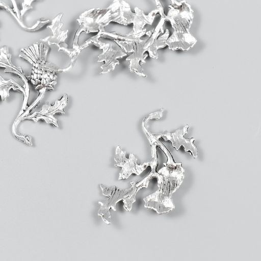 Декор для творчества металл "Чертополох" набор 5 шт серебро 2,6х4,6 см