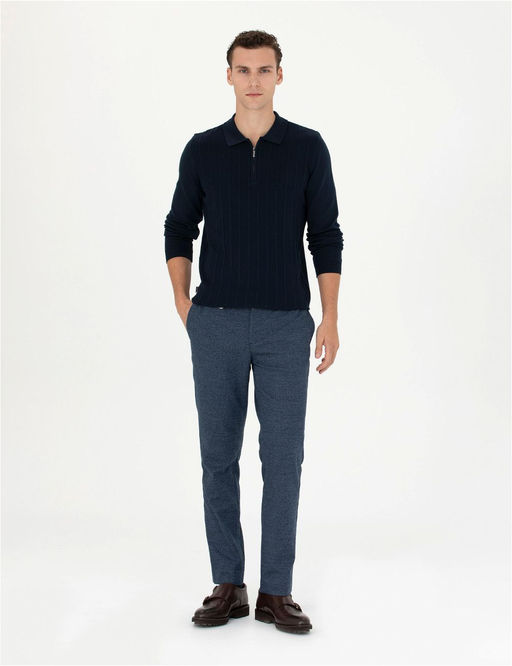 Lacivert Slim Fit Fermuarl_ Polo Yaka Triko Kazak - Pierre cardin фото 4