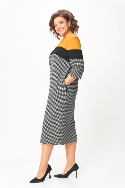 Платье Michel Chic 2188 гусиная лапка, горчица  фото 4