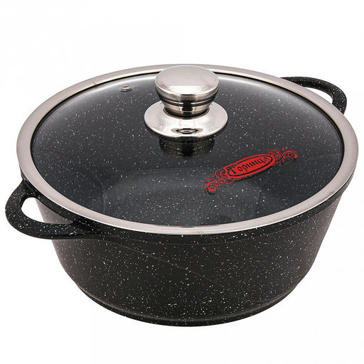 Кастрюля с антипригарным покрытием 4л, д26см "Гранит Induction", h11,5см, s0,4см, литые ручки, стеклянная крышка с пароотводом, форма "Классик волна", подарочная упаковка (Россия) Подходит для всех видов плит, включая индукционную.