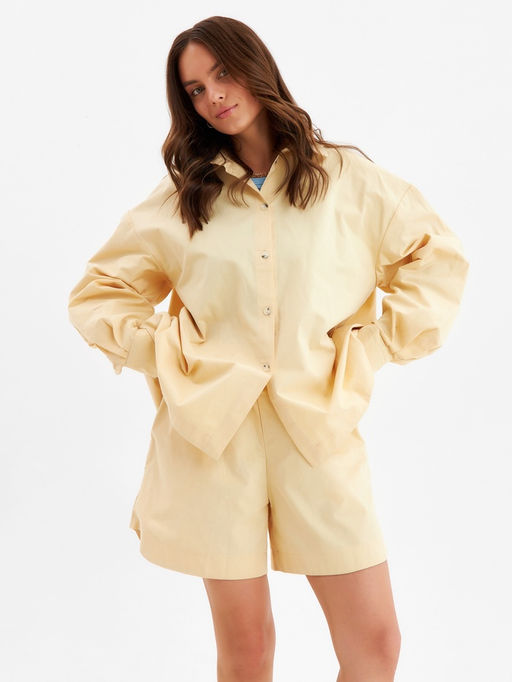 Костюм женский (рубашка, шорты) MINAKU: Oversize, бежевый, размер 44
