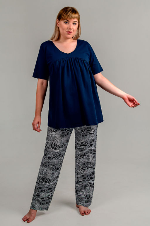 Арт. 9173 Пижама с брюками 50-60 (6 шт) Цвет:верх темно-синий, низ сине-белый - Калинка фото 2