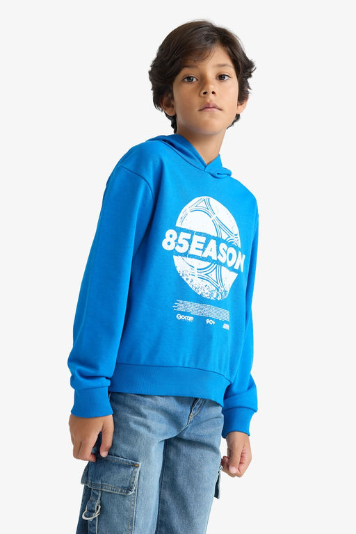Kap__onlu Bask_l_ Sweatshirt Erkek _ocuk - Defacto фото 4