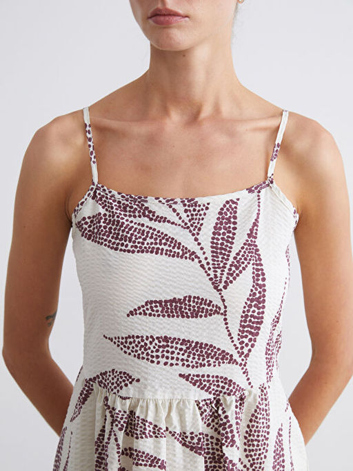 Kare Yaka ?i?ekli Ask?l? A Kesim Elbise