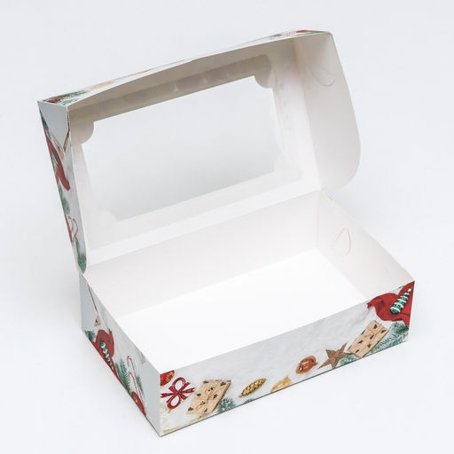 Цена за 5 шт. Коробка подарочная складная с окном «Новогодние подарки», 25×15×7 см