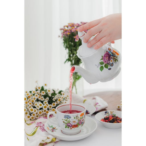 Чайник заварочный Добрушский завод Букет цветов, 800 мл, фарфор, белый