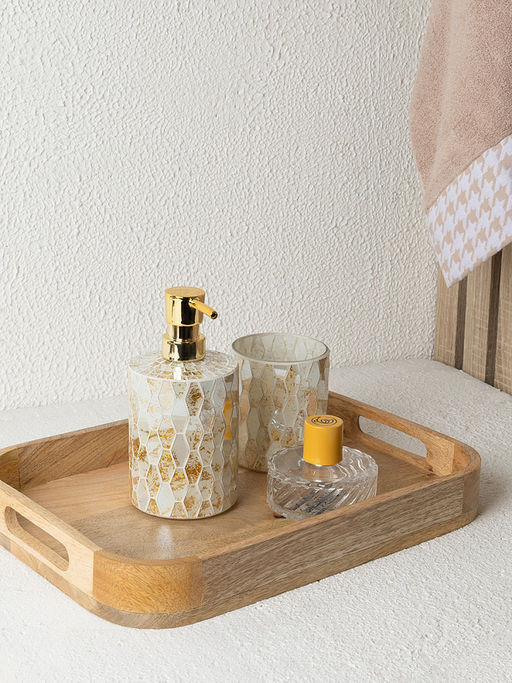 Стакан для зубных щёток 380мл золотой/белый стекло - Denastia фото 6