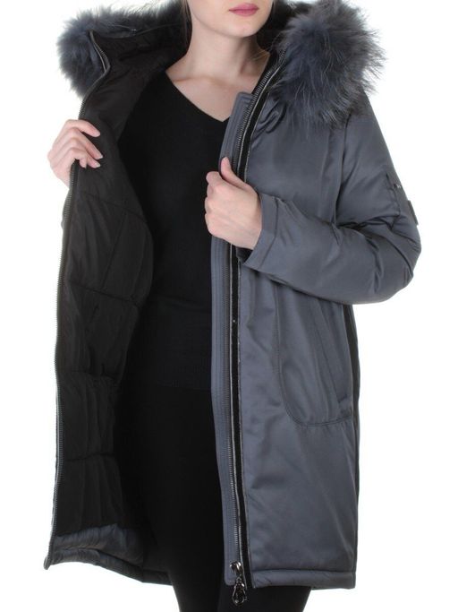 E-1961 DK. GREY Пальто женское с натуральным мехом Evcanbady - Fashion фото 9