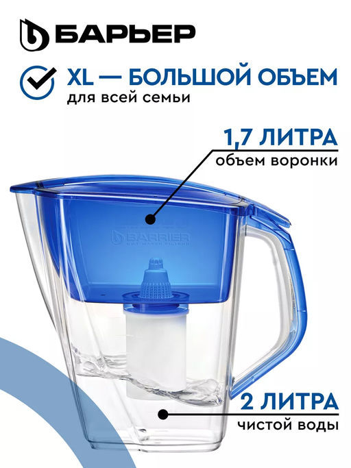 АКЦИЯ 1+1  -25% Кувшин Гранд (без индикатора) индиго, 4,2л Барьер  фото 2