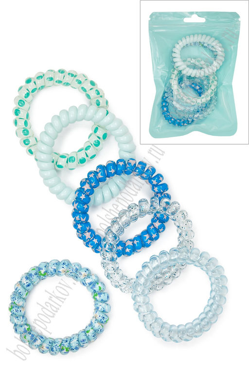 Резинки-пружинки для волос 5 см (6 шт) SF-7815, ассорти №4