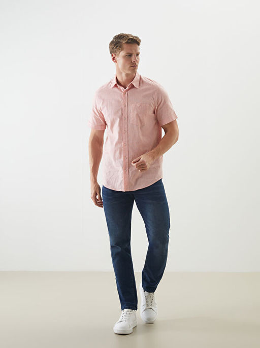 Regular Fit Keten Kar???ml? Erkek G?mlek