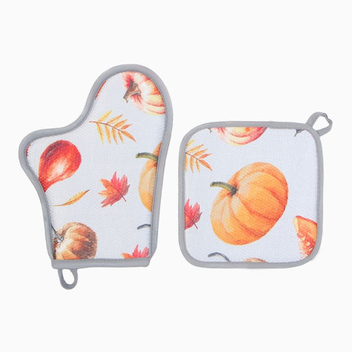 Кух. набор 2 пр. Этель Тыквы прих. 20*20 см, вареж-прихв. 27*20 см,100% п/э  фото 2