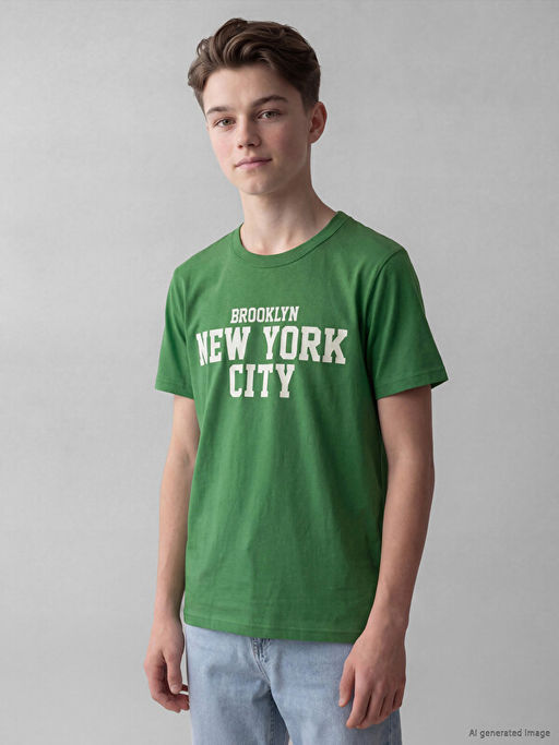 Bisiklet Yaka New York Bask?l? Erkek ?ocuk Ti??rt