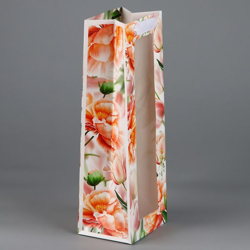 Цена за 2 шт. Пакет подарочный под бутылку, упаковка, Цветы, 36?13?10 см