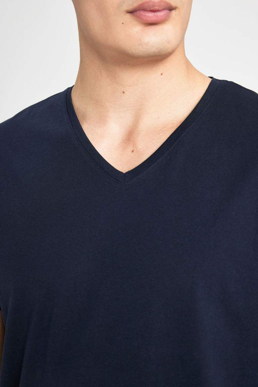Базовая футболка Slim Fit с V-образным вырезом и короткими рукавами - Defacto фото 9