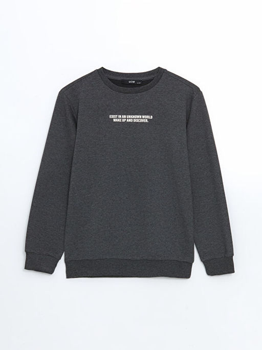 Bisiklet Yaka Bask?l? Erkek ?ocuk Sweatshirt