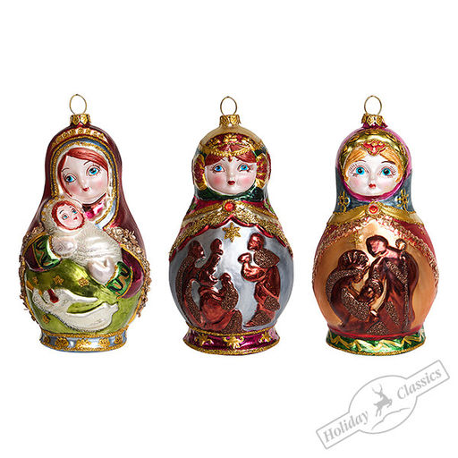Русская матрешка асс. из 3-х (стекло) 6х9х14 см