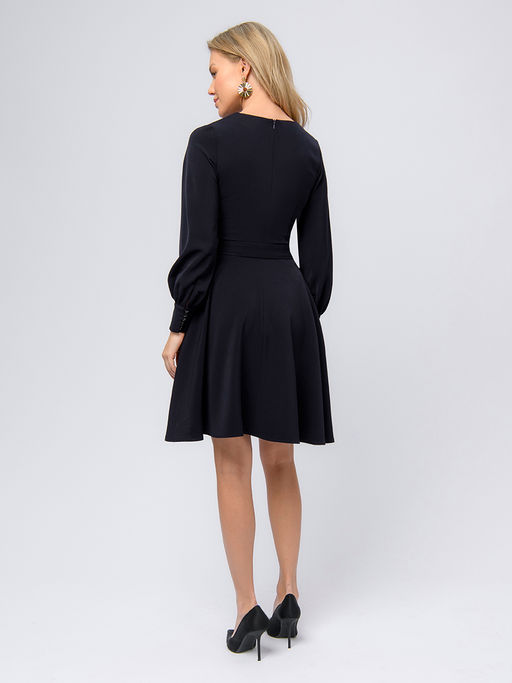 Платье темно-синего цвета длины мини с объемными рукавами - 1001dress фото 3