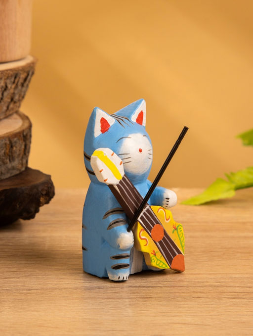 Сувенир «Кот с контрабасом», 4×5×8 см, дерево, МИКС