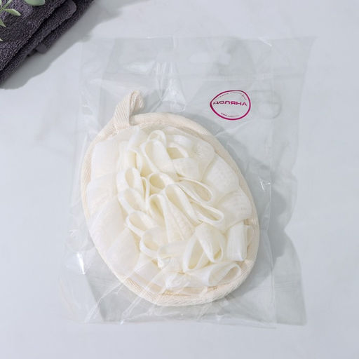 Цена за 2 шт. Мочалка для тела массажная со скрабером Доляна «Афродита», 11×16 см, бежевая