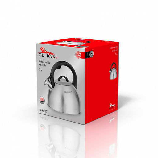 Чайник из нержавеющей стали "Zeidan" 3л, со свистком, 3-x слойное капсулированное индукционное дно, курковый механизм, матовая полировка корпуса, фиксированная бакелитовая ручка (Китай) Подходит для всех видов плит, включая индукционную!