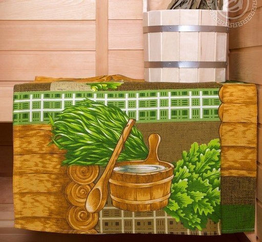 Полотенце банное "Банька на дровах" 80*150 см. вафля хлопок 100%
