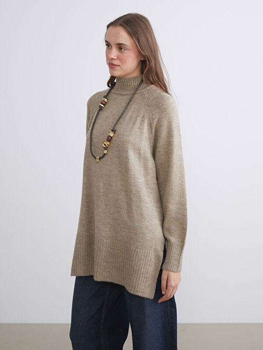 Dik Yaka Oversize Kad?n Triko Tunik