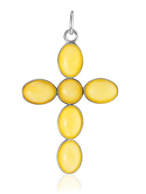 Нежный крестик, украшенный медовым янтарём