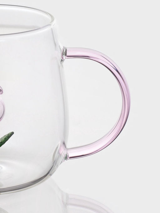 Кружка Розочка, 320 мл, 9?12.5?9 см, с фигуркой, стекло, прозрачная, розовая