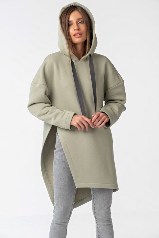 Туника трикотажная теплая с капюшоном из футера зеленая