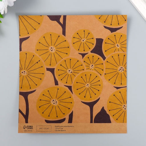 Цена за 10 шт. Бумага для скрапбукинга двусторонняя крафт Цветы, плотность 180 г, 15.5?17 см