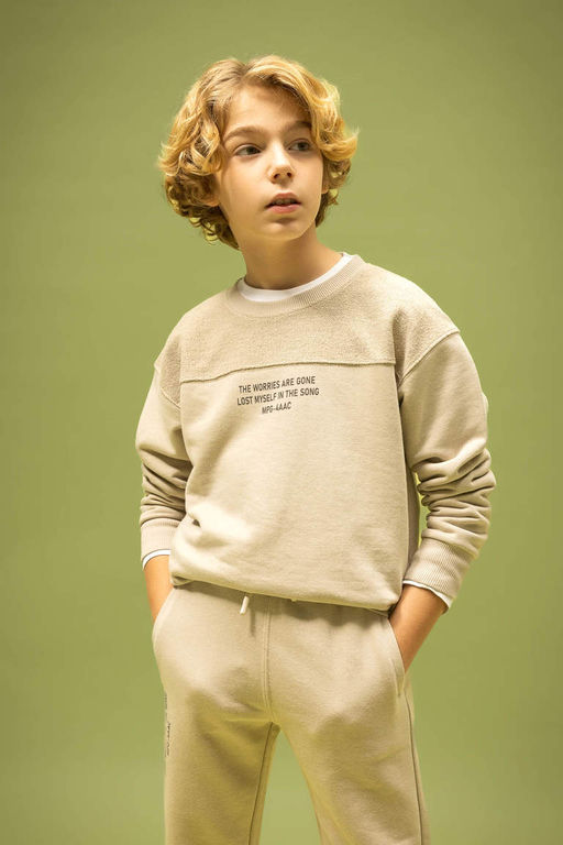 Толстый свитшот оверсайз с принтом и круглым вырезом для мальчика - Defacto фото 5