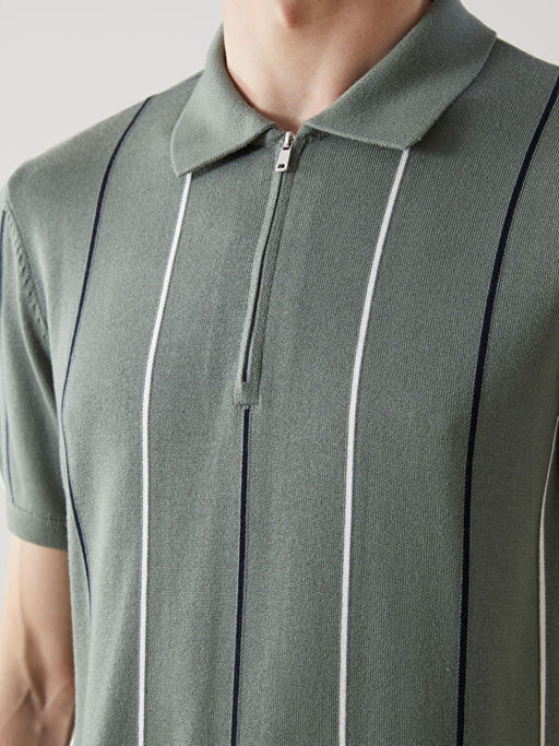 Polo Yaka K?sa Kollu ?izgili Erkek Triko Kazak