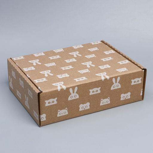 Коробка подарочная сборная, упаковка, «Зверята», бурый, 27 х 21 х 9 см