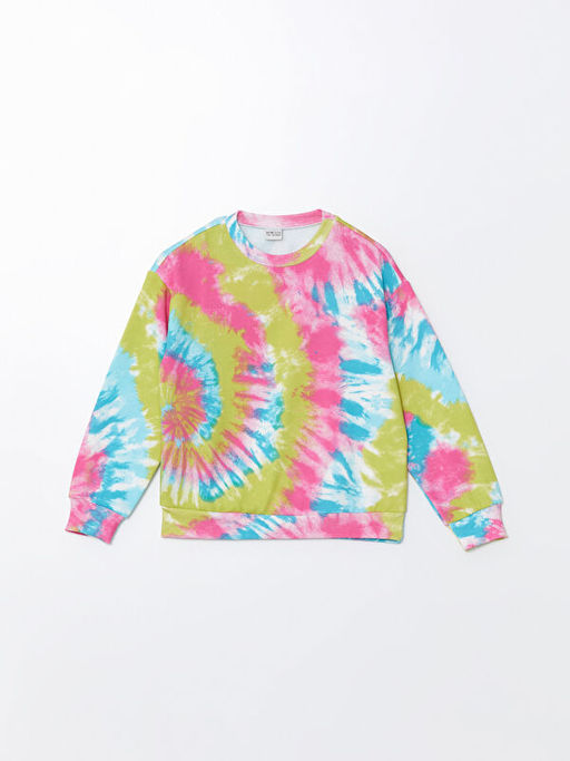 Bisiklet Yaka Bask?l? Uzun Kollu K?z ?ocuk Sweatshirt