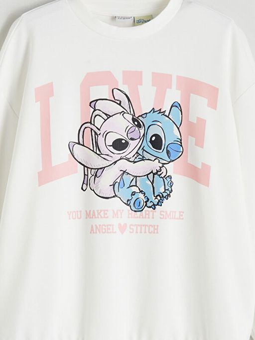 Stitch ve Angel Bask?l? K?z ?ocuk Sweatshirt