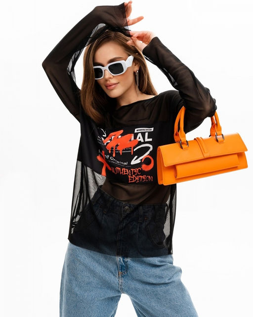 авторский Лонгслив из сетки с принтом - Sahar art lab фото 4