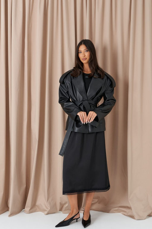 Жакет Annete А5523/1 из эко-кожи черный  фото 2